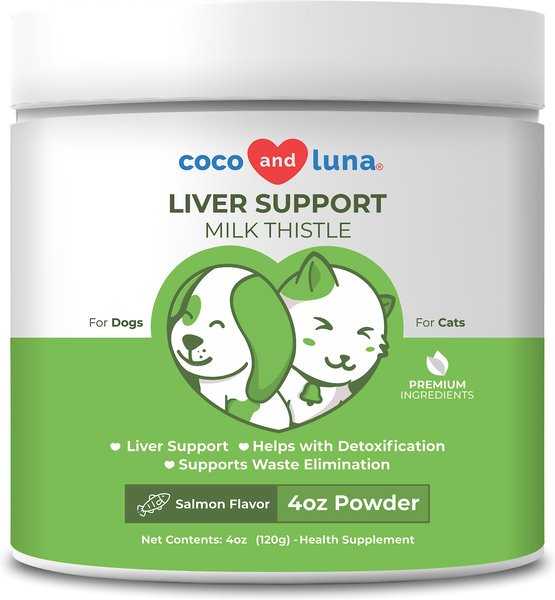 Coco and Luna Liver Support Organic Milk Thistle Salmon Flavor Powder Dog and Cat Supplement， 4-oz jar