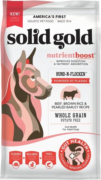 Solid Gold NutrientBoost Hund-N-Flocken Beef， Brown Rice and Pearled Barley Recipe Adult Dry Dog Food