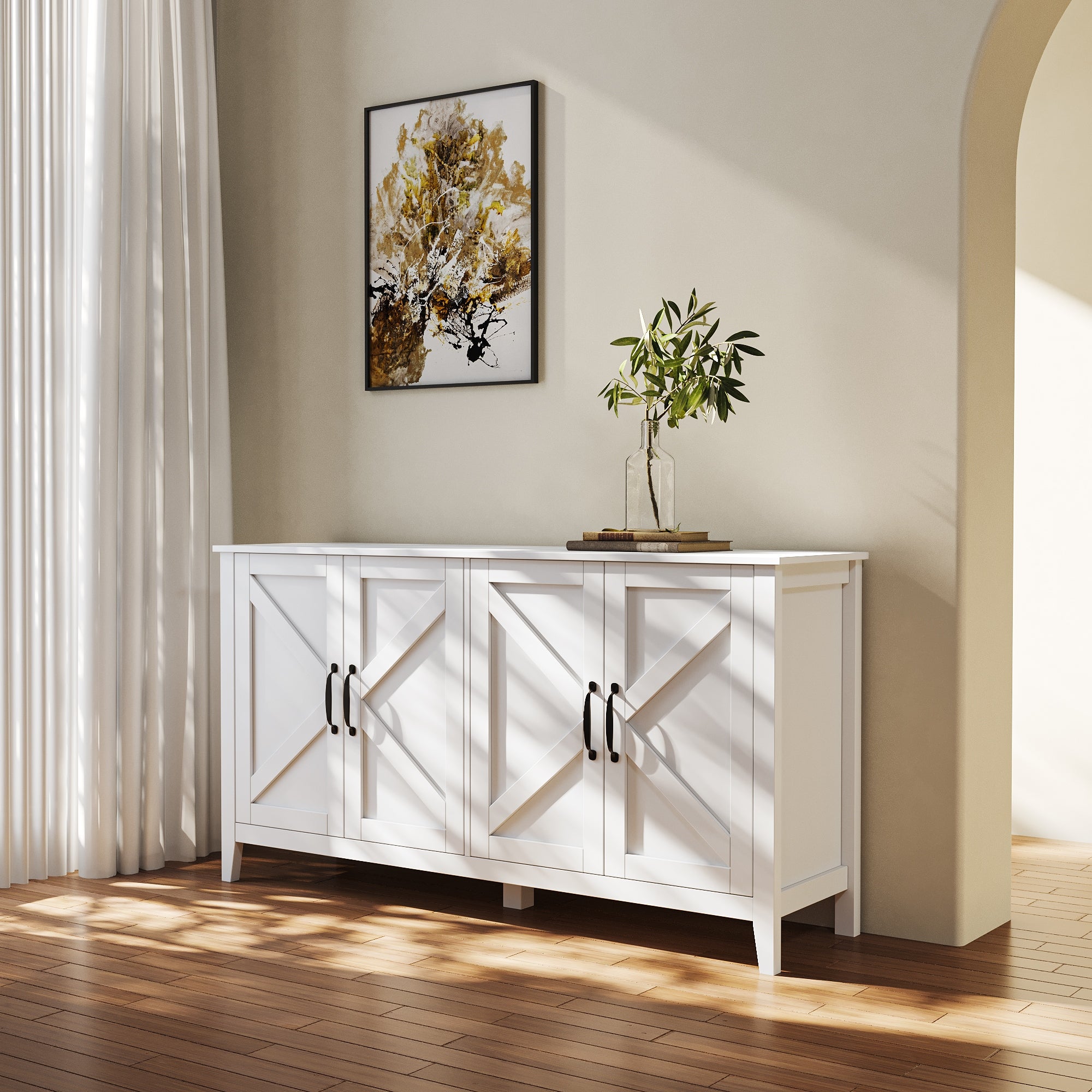 White Buffet Sideboard Storage Cabinet Freestanding Entryway Floor Cabinet for Living Room Office Bedroom