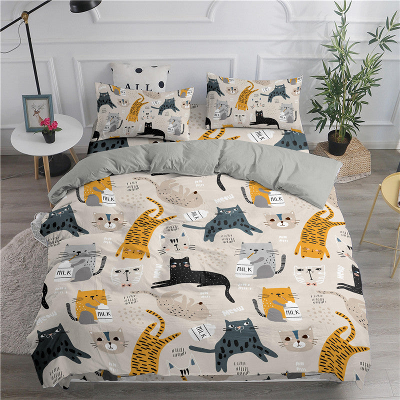 Cartoon Duvet Cover Set Cute Cats Printed 3D