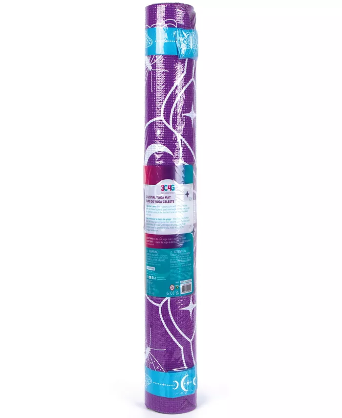 Three Cheers For Girls 3C4G - Celestial Yoga Mat Carrying Strap 24 x 60 Mat  Make It Real  Teens Tweens Girls  Purple Mat With Teal Strap  Butterfly Celestial Design  Encourages Fitness Well Being