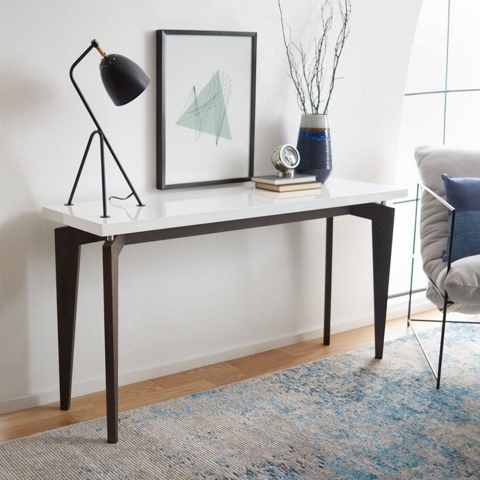 Foster Retro Lacquer Floating Top Console White/ Dark Brown   Midcentury   Console Tables   by Peachtree Fine Furniture  Houzz