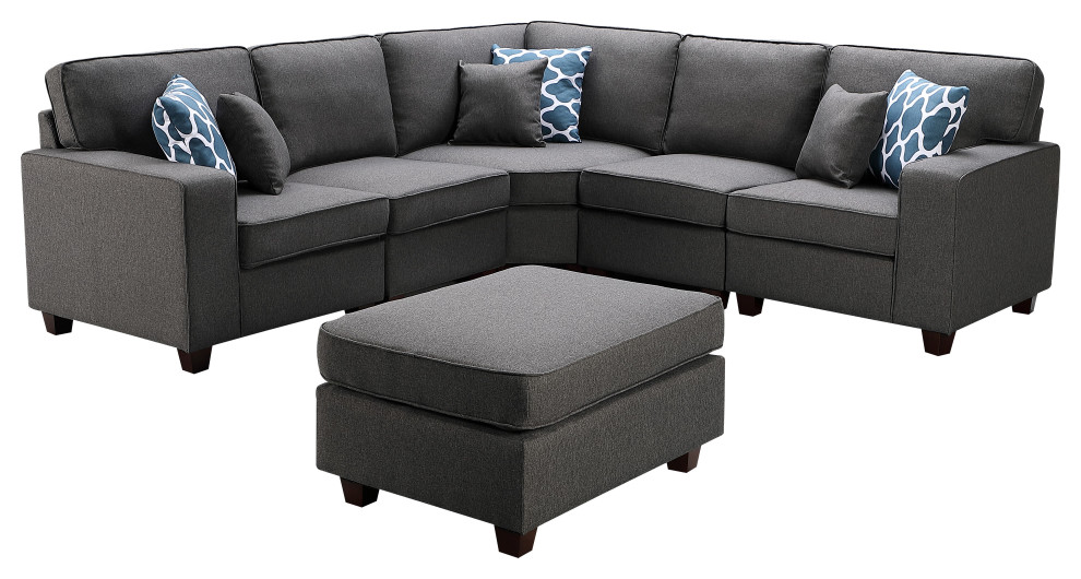 Sonoma Dark Gray Linen 6 Piece Modular Sectional Sofa and Ottoman   Transitional   Sectional Sofas   by Lilola Home  Houzz