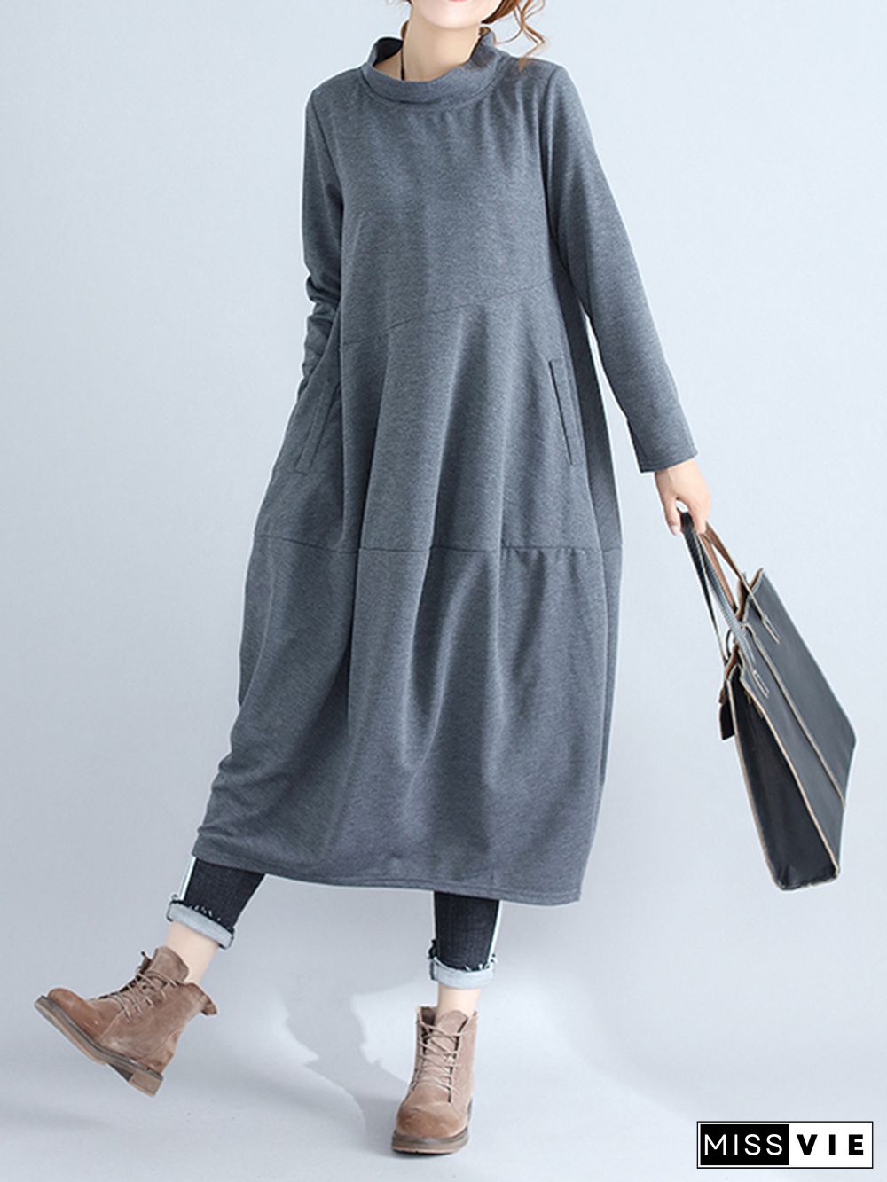 Casual Loose Plus Size Solid Color Hooded Midi Dresses