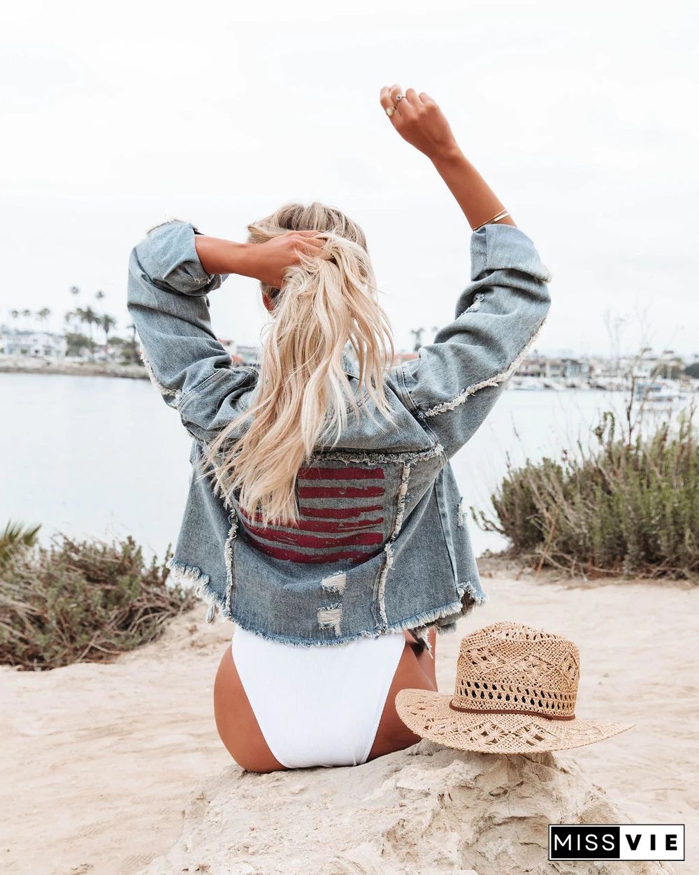 Ripped Buttoned Tassle Short Denim Jacket