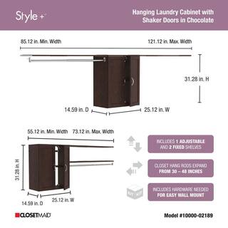 ClosetMaid Style+ 55.12 in. W - 121.12 in. W Chocolate Laundry Room Cabinet Kit with Top Shelves and Shaker Doors 10000-02189