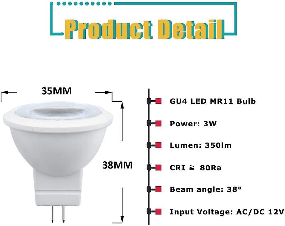 3w Mr11 Gu4 Led Light Bulb Cool White 6000k Ac/dc 12v Equivalent To 35w Halogen Bulb(4pc)[energy Class F]