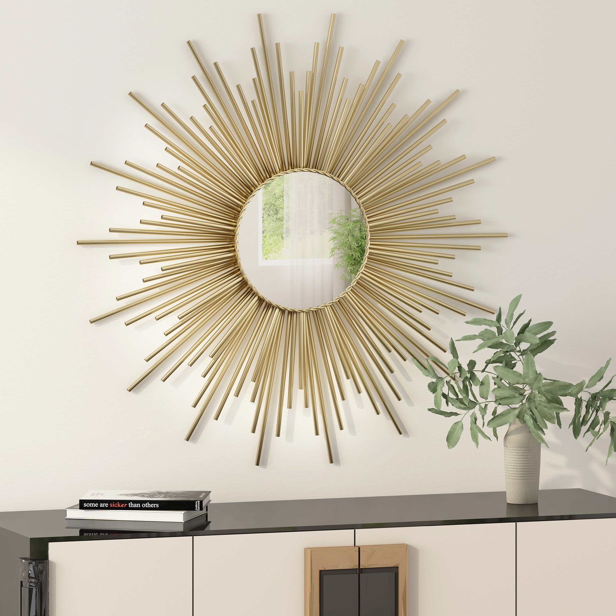 Holasek Modern Glam Sunburst Wall Mirror, Gold