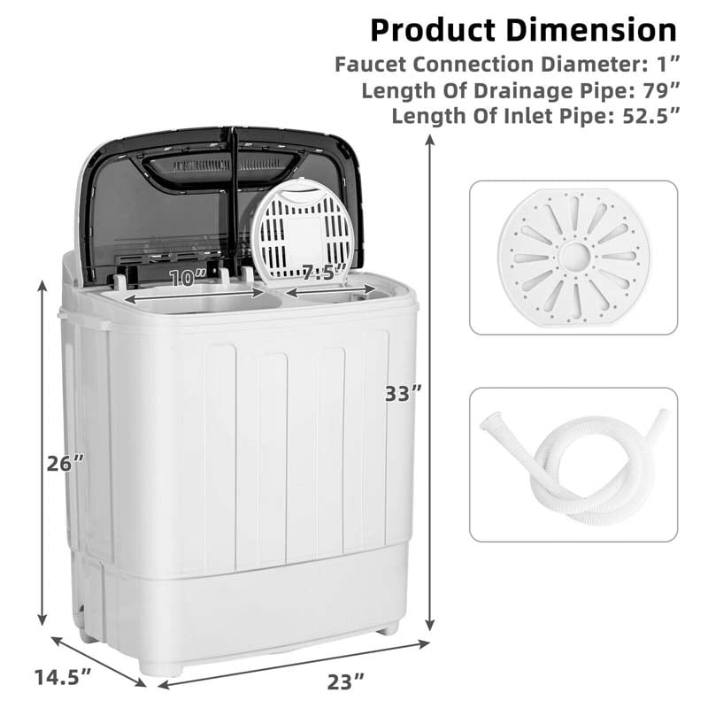 13 LBS Portable Washing Machine, Twin Tub Top Load Washer Dryer Combo for Rv Apartment Dorm