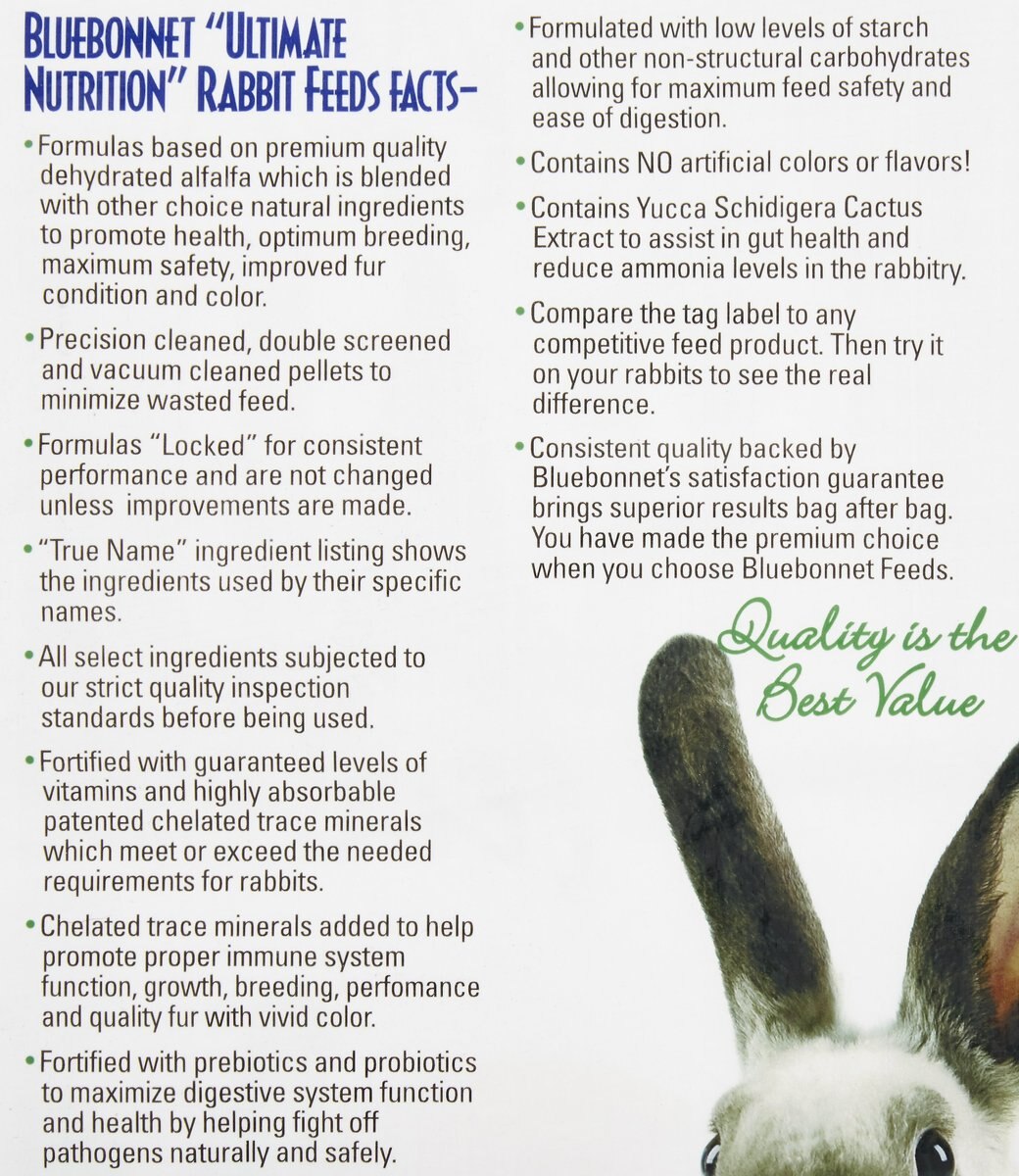 Bluebonnet Feeds Rabbit Kindle Bits 18% Protein Rabbit Food， 50-lb bag