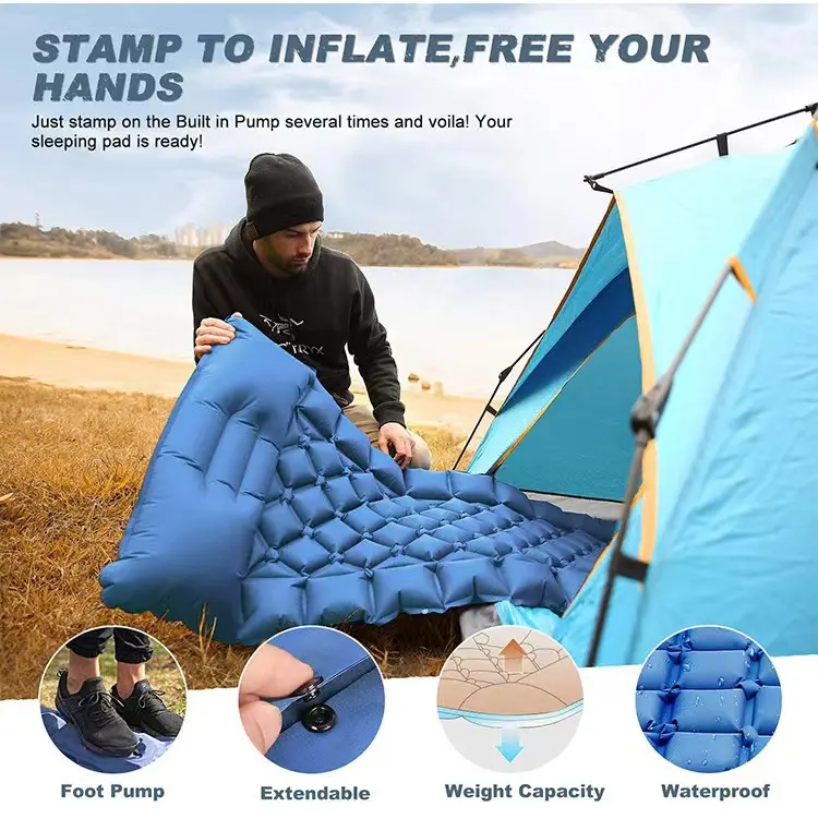 Snbo Ultralight Sleeping Pad Portable Camping Mat Inflatable Air Mattress Outdoor Hiking Trekking Picnic Sleeping Mat Single