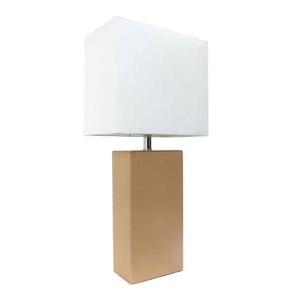 Elegant Designs Modern Leather Table Lamp with White Fabric Shade - 10(L)6(W)21(H)