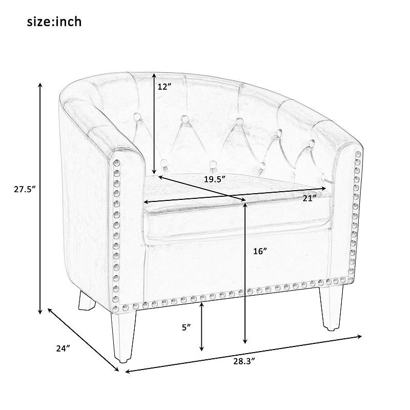 PU Leather Tufted Barrel ChairTub Chair for Living Room Bedroom Club Chairs