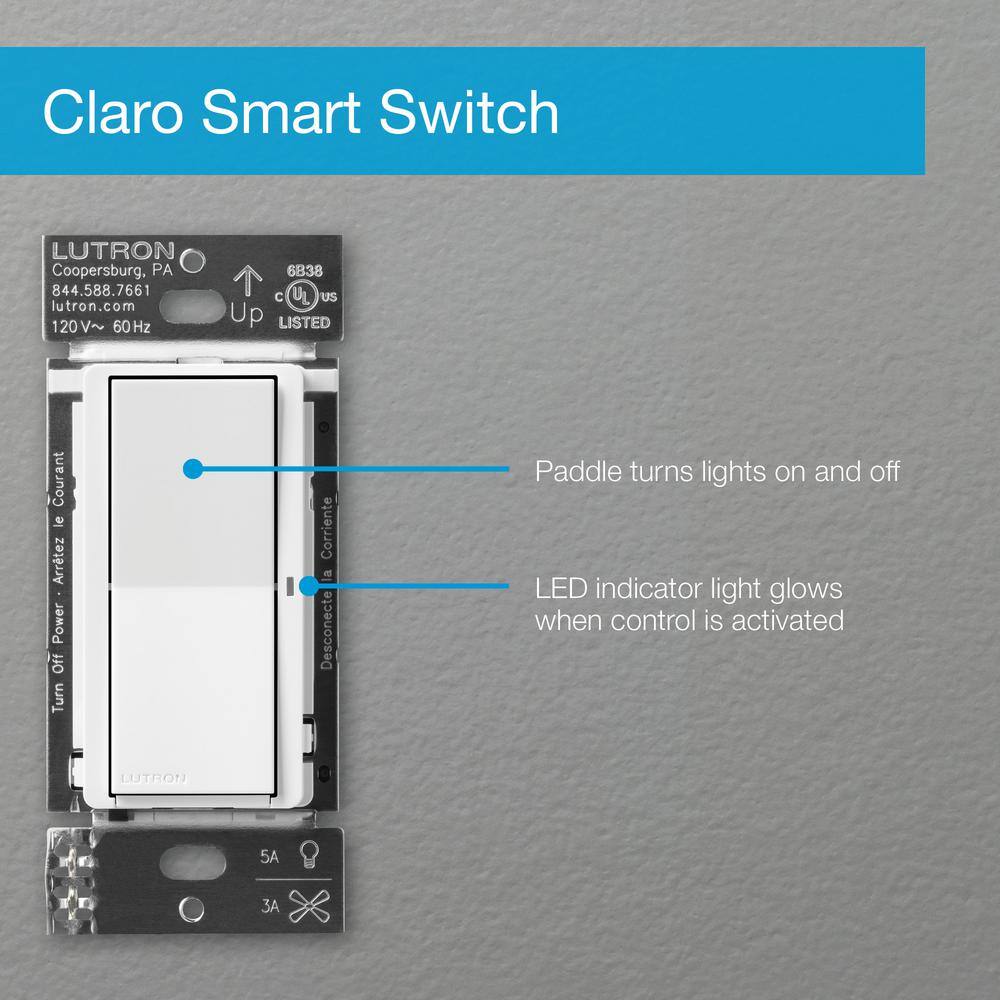 Lutron Claro Smart Switch for Caséta OnOff Control of LightsFans 5-AmpNeutral Wire Required White (DVRF-5NS-WH-R) DVRF-5NS-WH-R