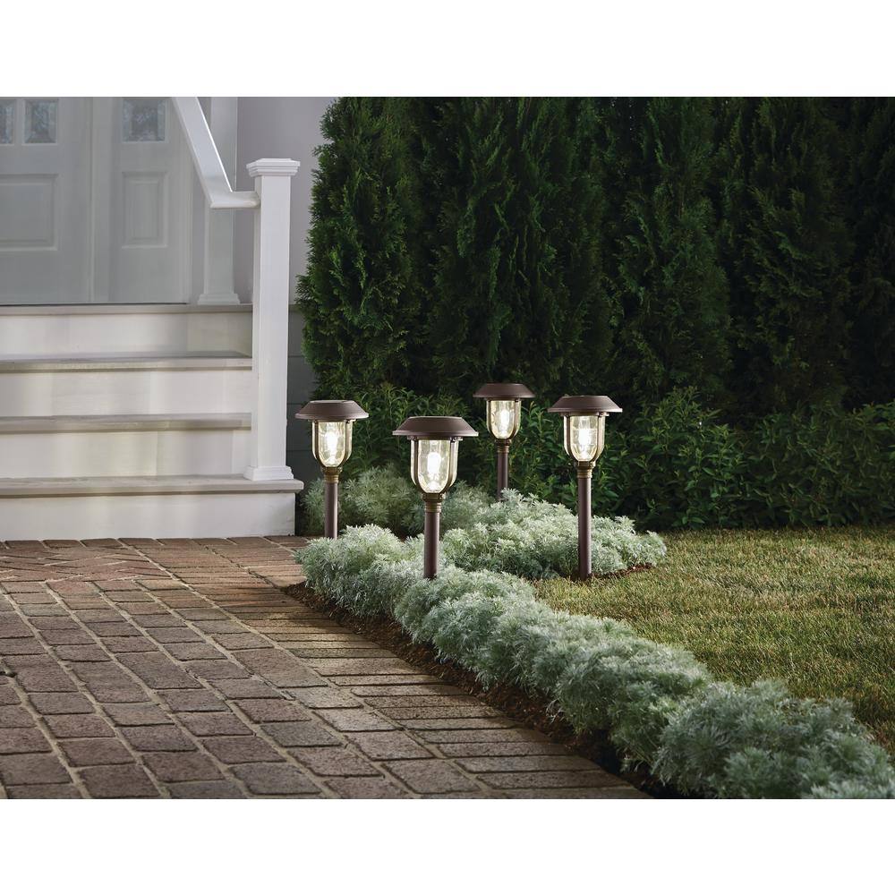 Hampton Bay Savannah 25 Lumens Solar 2-Tone Bronze and Brass LED Diecast Landscape Pathway Light Set with Vintage Bulb (4-Pack) SPC40007PK4