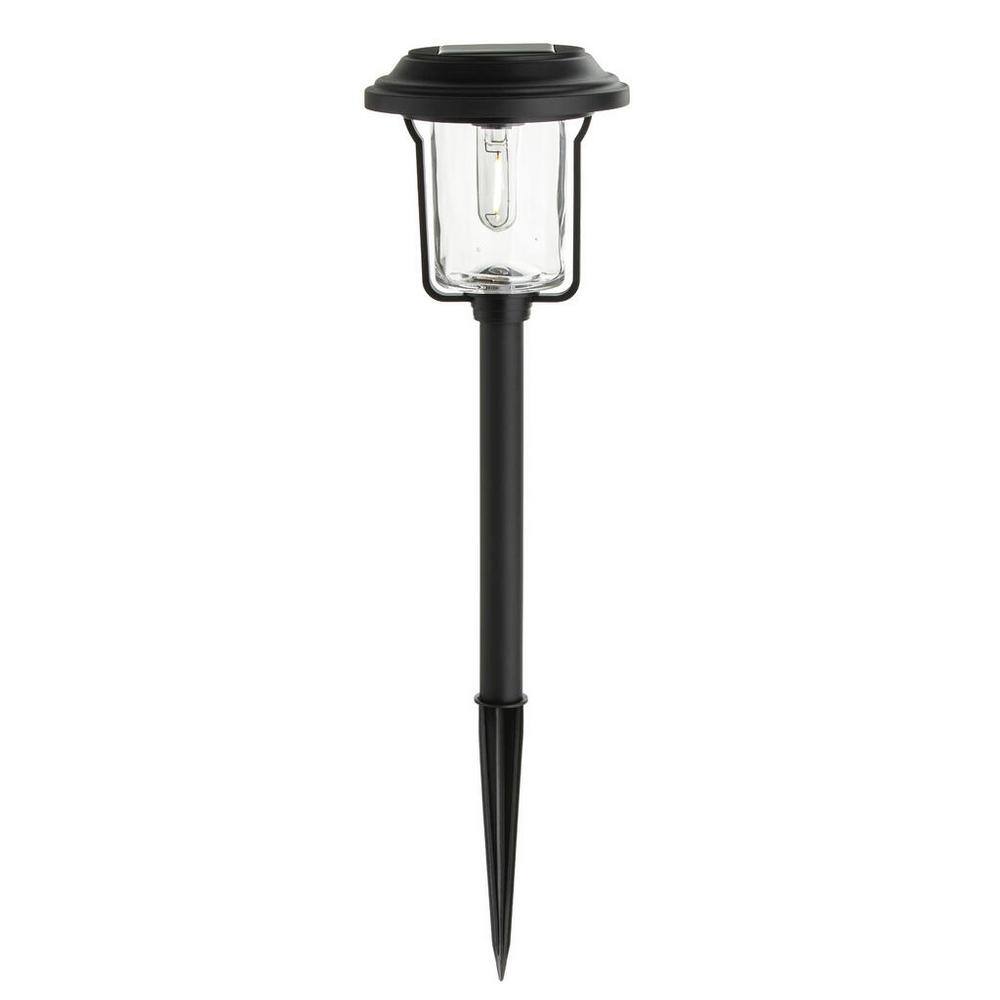 Hampton Bay Laurelview 14 Lumens Black Weather Resistant Solar LED Path Light with Water Glass Lens and Vintage Bulb 82301-006