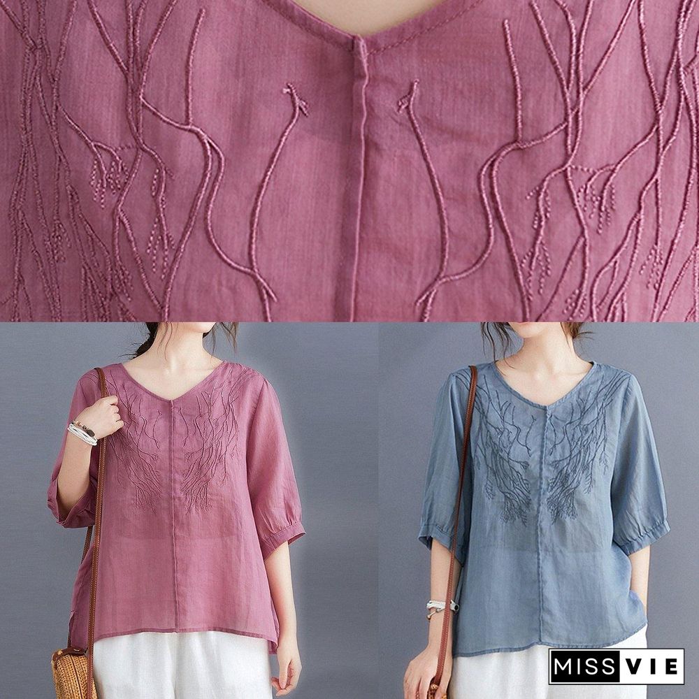 Organic rose clothes For Women v neck embroidery daily blouses