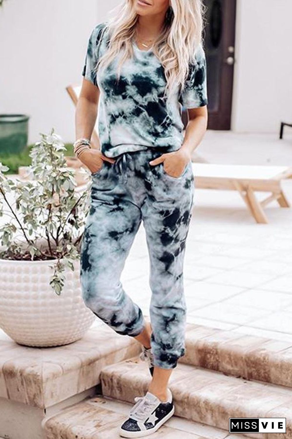 Cozy Tie-dye Sporty Two-piece Pants Set P11085