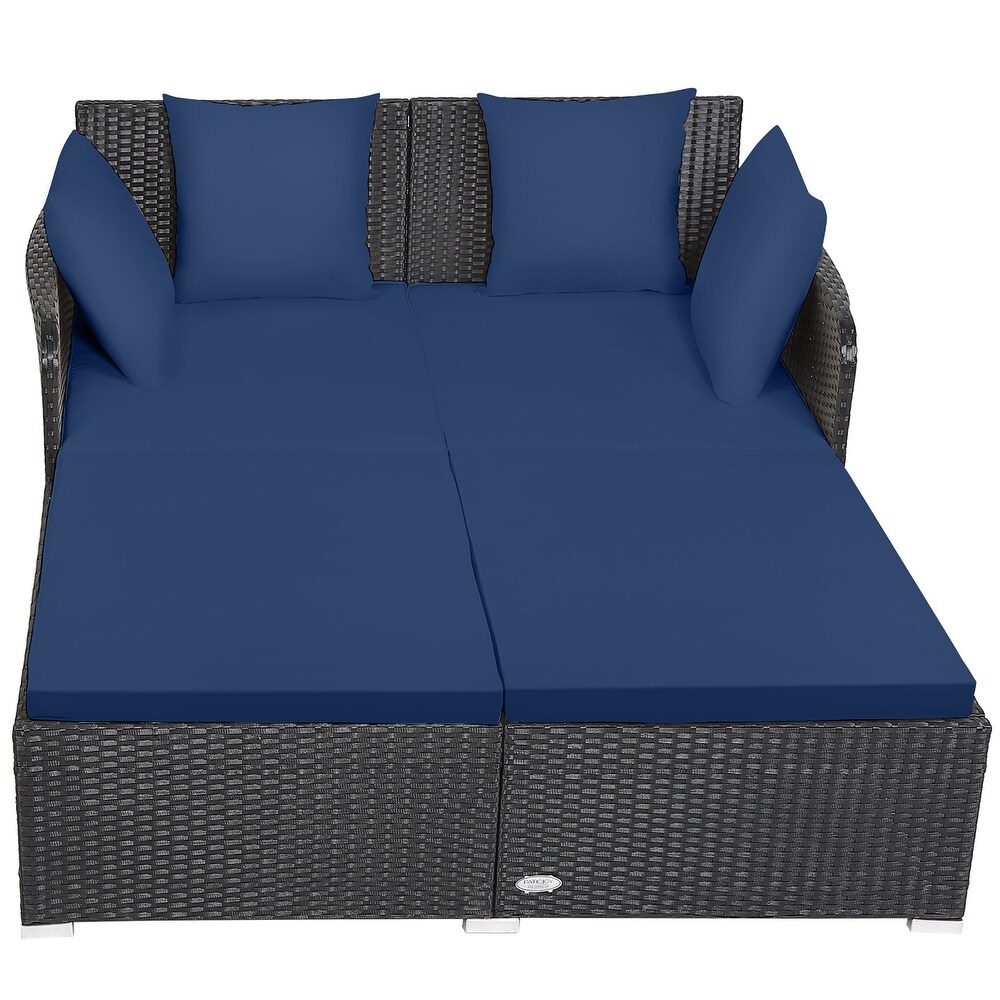 Costway Outdoor Patio Rattan Daybed Pillows Cushioned Sofa Furniture   See details