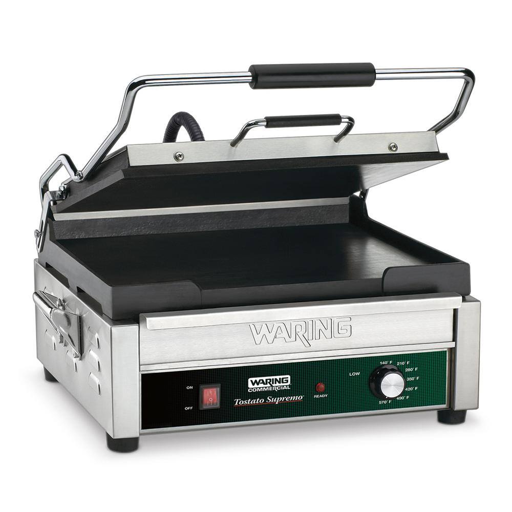 Waring Commercial Full-Sized 14 in. x 14 in. Flat Panini Grill Silver 120-Volt 14 in. x 14 in. Cooking Surface WFG275