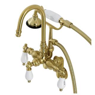 Kingston Brass Aqua Vintage 3-Handle Wall Mount Claw Foot Tub Faucets in Brushed Brass HAE303T7