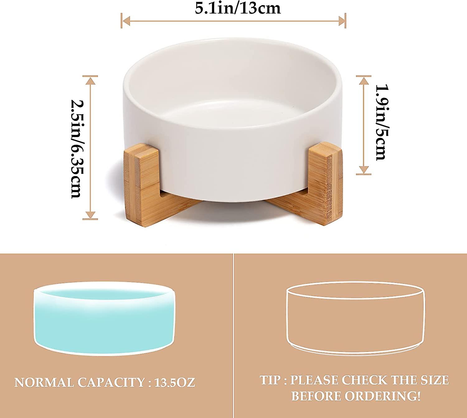 Dog Bowl And Bowl Set， Ceramic Dog And Cat Bowl Set With Wooden Stand， Modern And Cute Weighted Food Water Set For Small And Medium Dogs (0.81 Kg) And