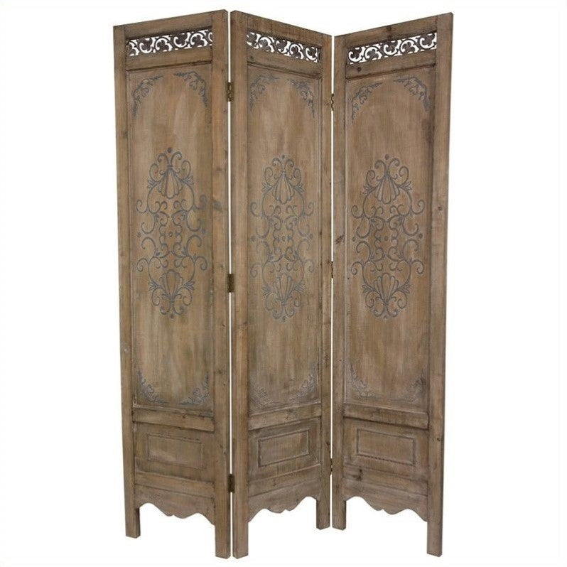 Oriental Furniture 6 ft. Tall Antiqued Scrollwork Room Divider - 3 Panel