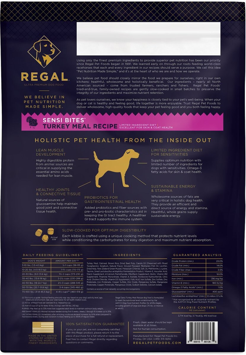 Regal Pet Foods Sensi Bites Turkey Meal Recipe Dry Dog Food