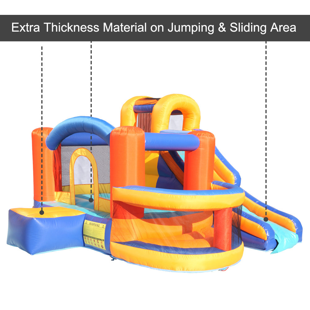 Children's inflatable bounce house, 420D thickened Oxford cloth PVC bouncy castle (trampoline slide ocean ball area ball frame with three balls) without blower - orange blue