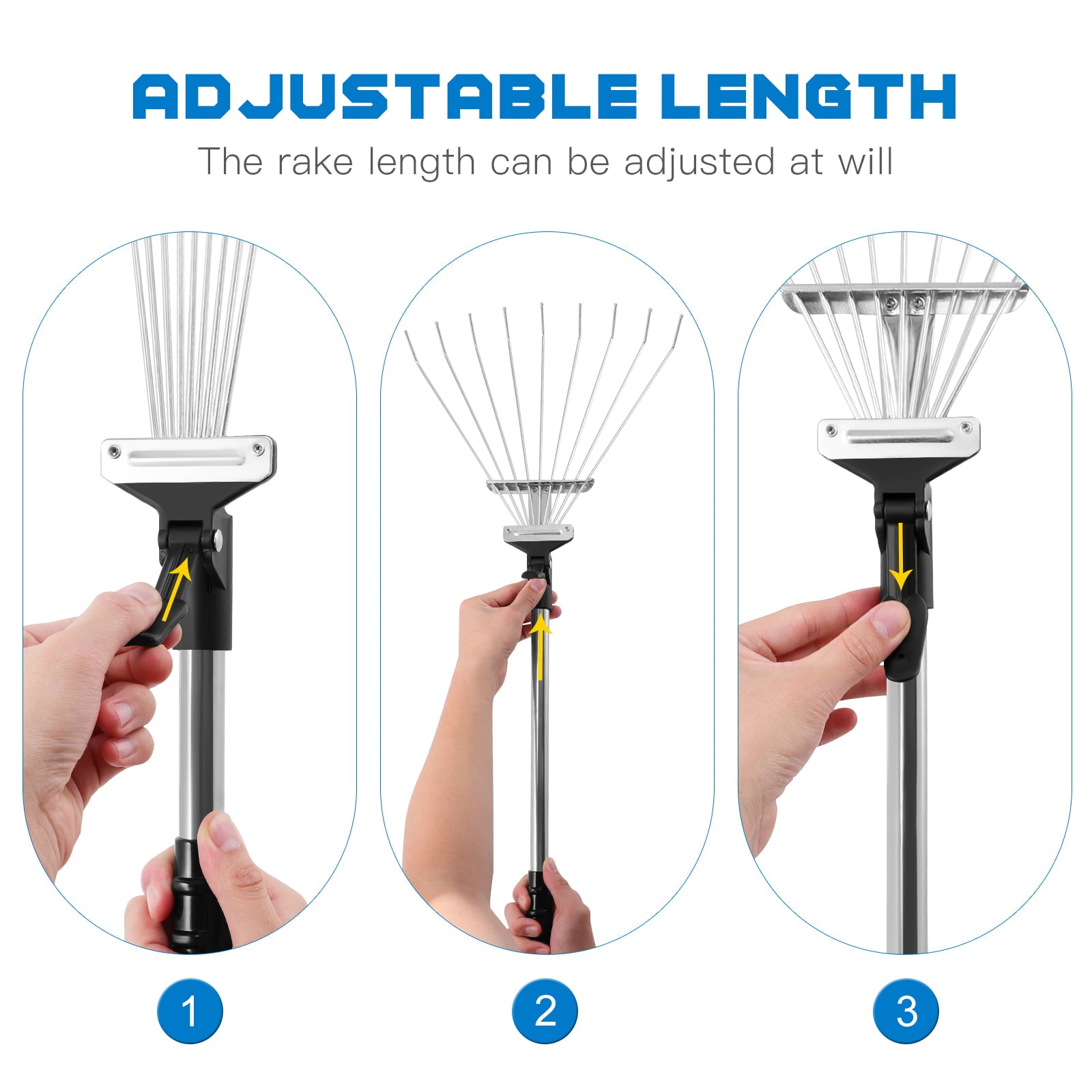 TOYANDONA Telescopic Metal Rake Adjustable Retractable Leaves Rake Gardening Tool for Lawn Yard