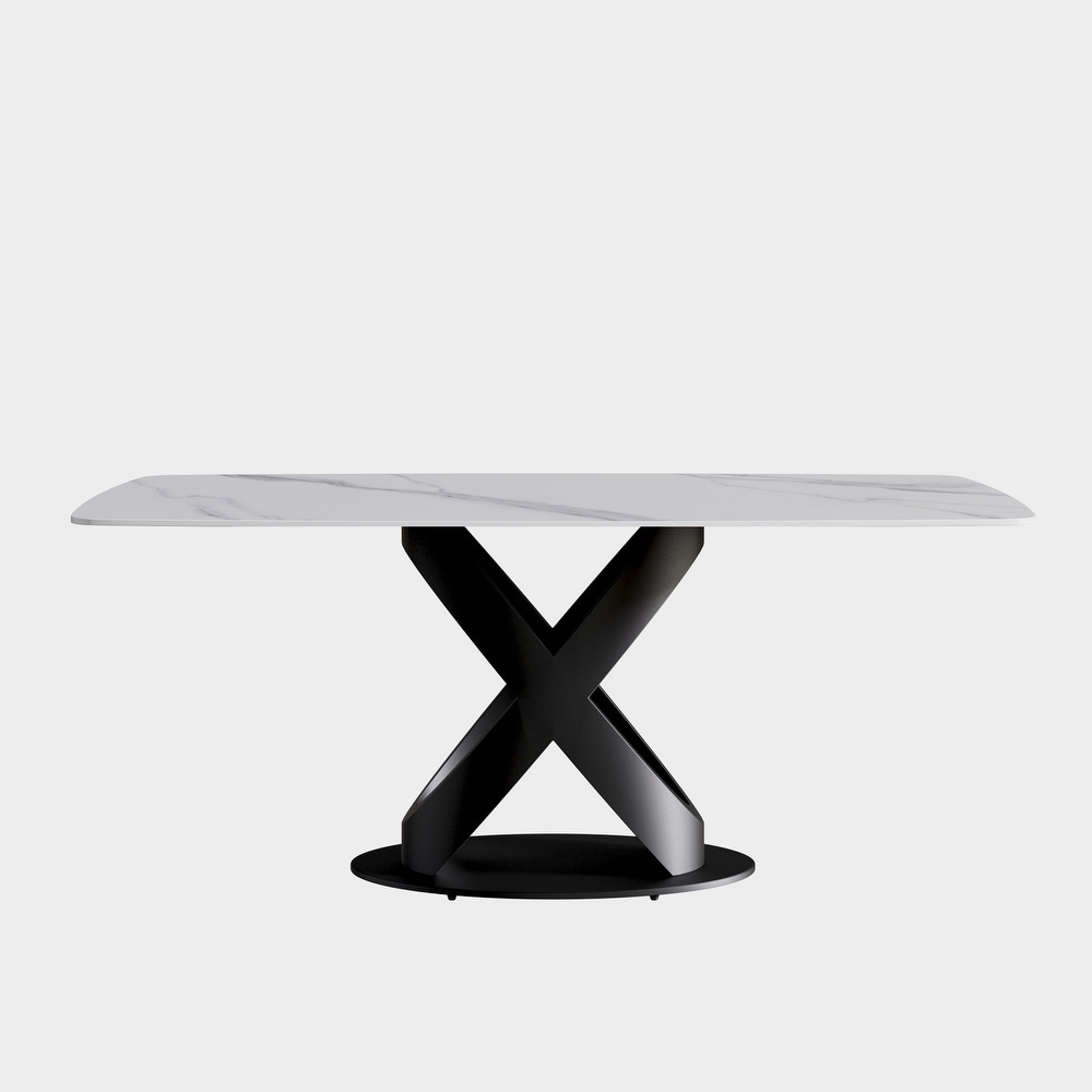 Marble Dining Table  Slate Panel with Metal Pedestal