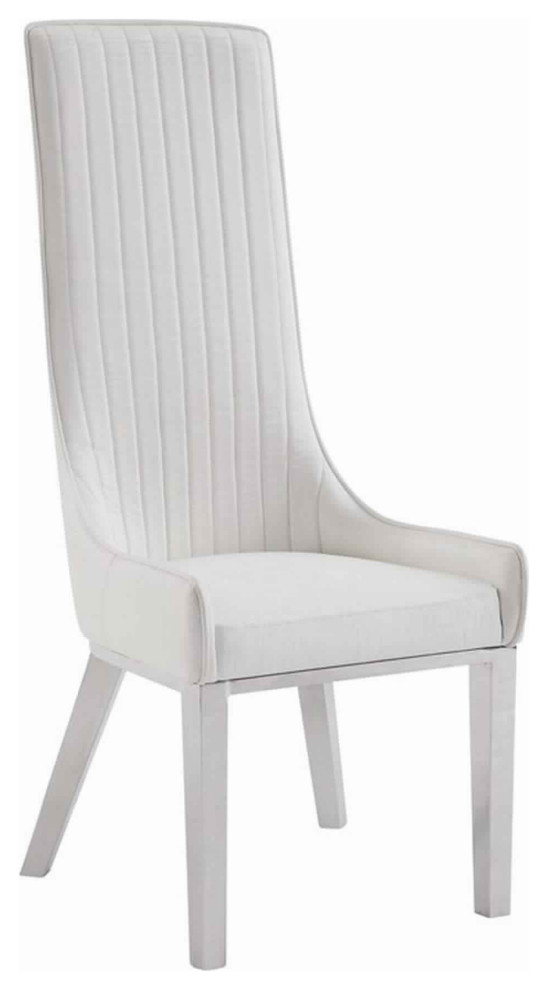 Benzara BM226851 S/2 Leather Dining Chair  Vertically Stitched Backrest  White   Contemporary   Dining Chairs   by Uber Bazaar  Houzz