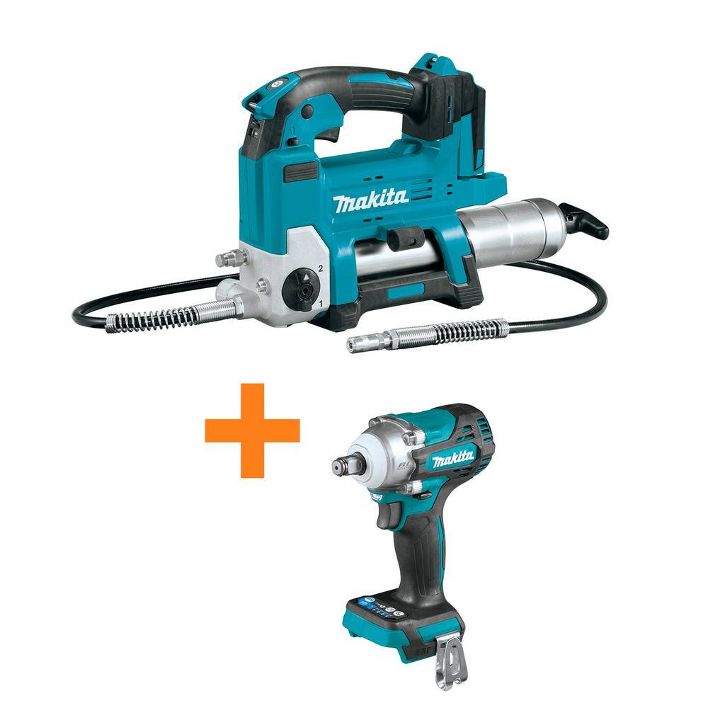 Makita 18V LXT Lithium-Ion Grease Gun (Tool Only) with 18V LXT Lithium-Ion Brushless 4-Speed 12 in. Sq. Drive Impact Wrench XPG01Z-XWT14Z