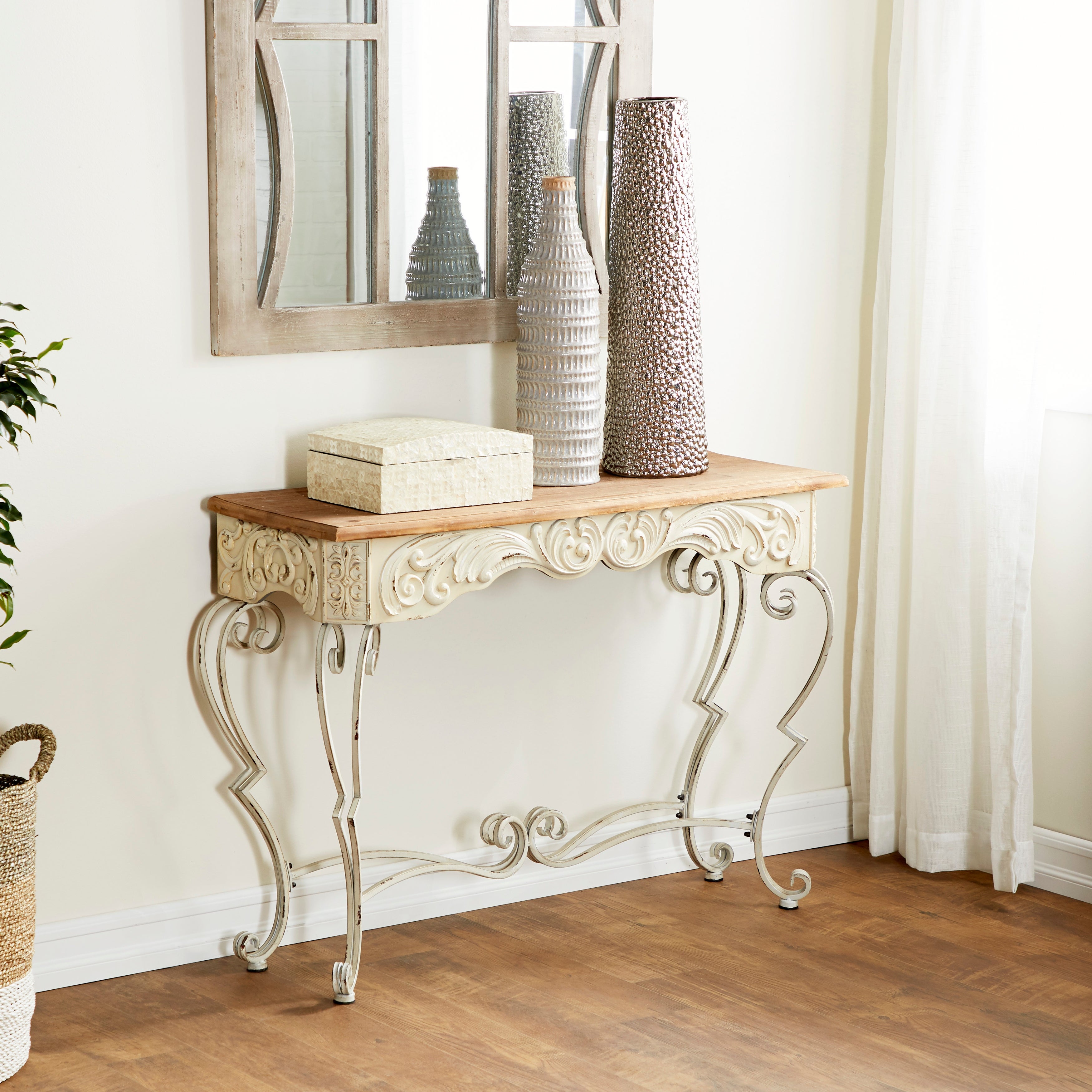 White Iron Farmhouse Console Table 32 x 42 x 16