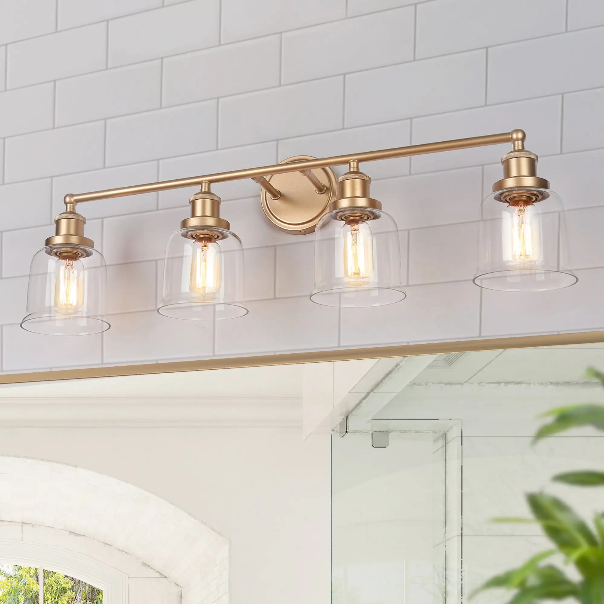 Ciare Modern Gold 4-light Bathroom Vanity Light Dimmable Glass Wall Sconces - Rose Gold 4-light - L 30