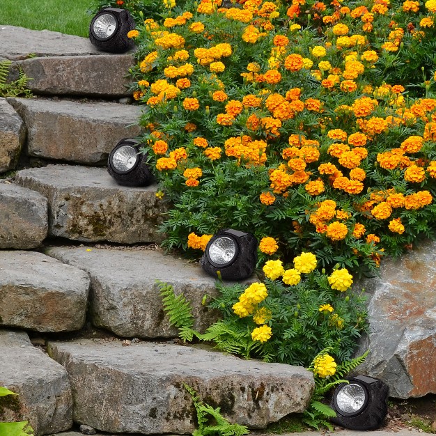 Nature Spring Solar powered Led Rock Lights Black And Gray 4 pack