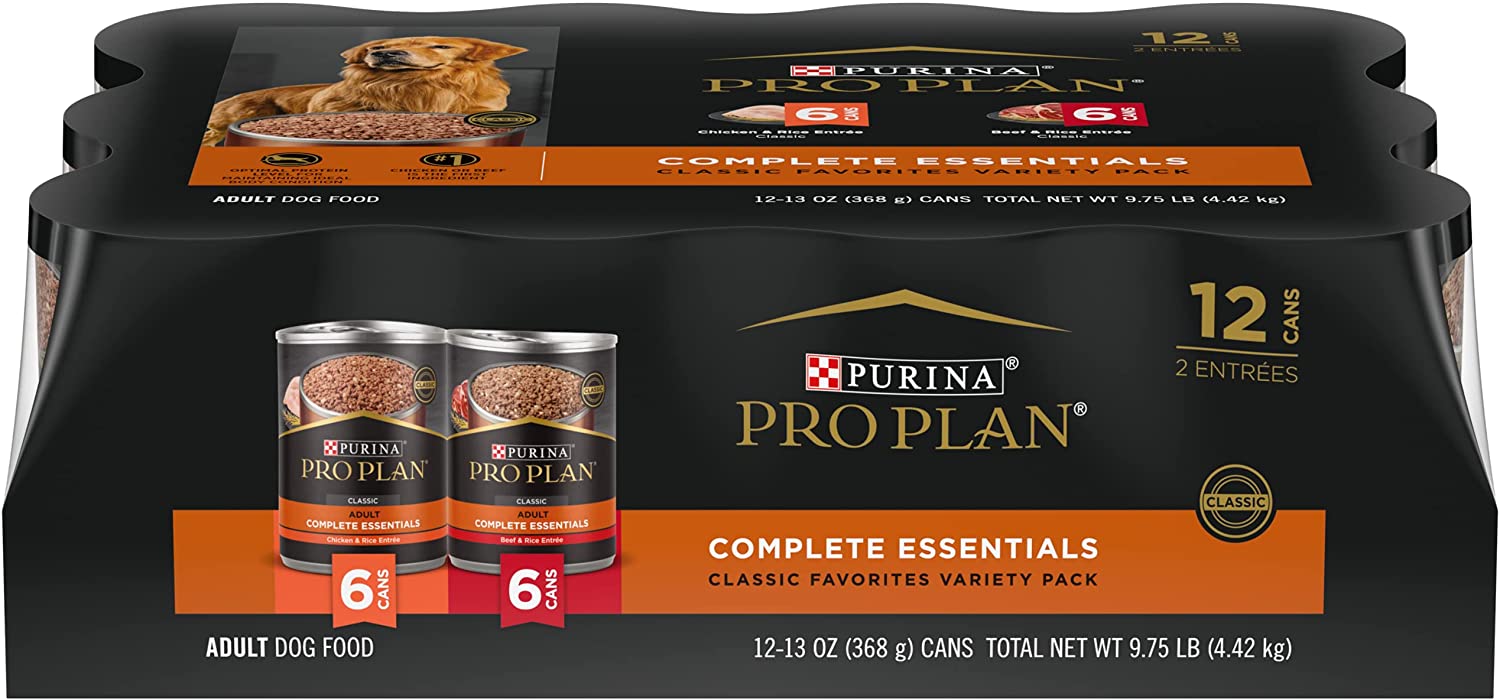 Purina Pro Plan High Protein， Pate Adult Wet Dog Food， Pate， Variety Pack (12) 13 oz. Cans