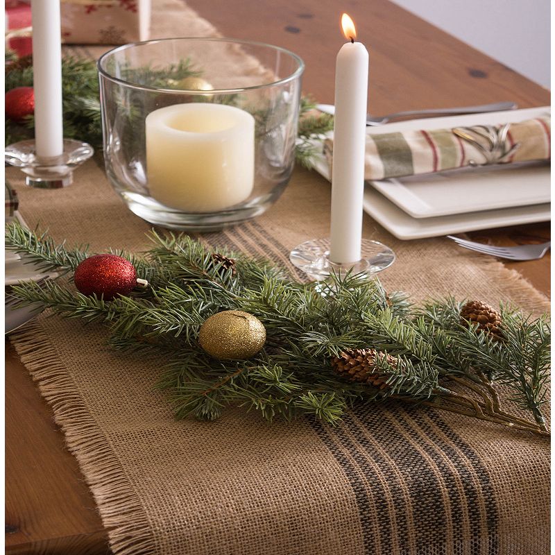 14 x 72 Brown and Black Middle Stripe Border Burlap Table Runner