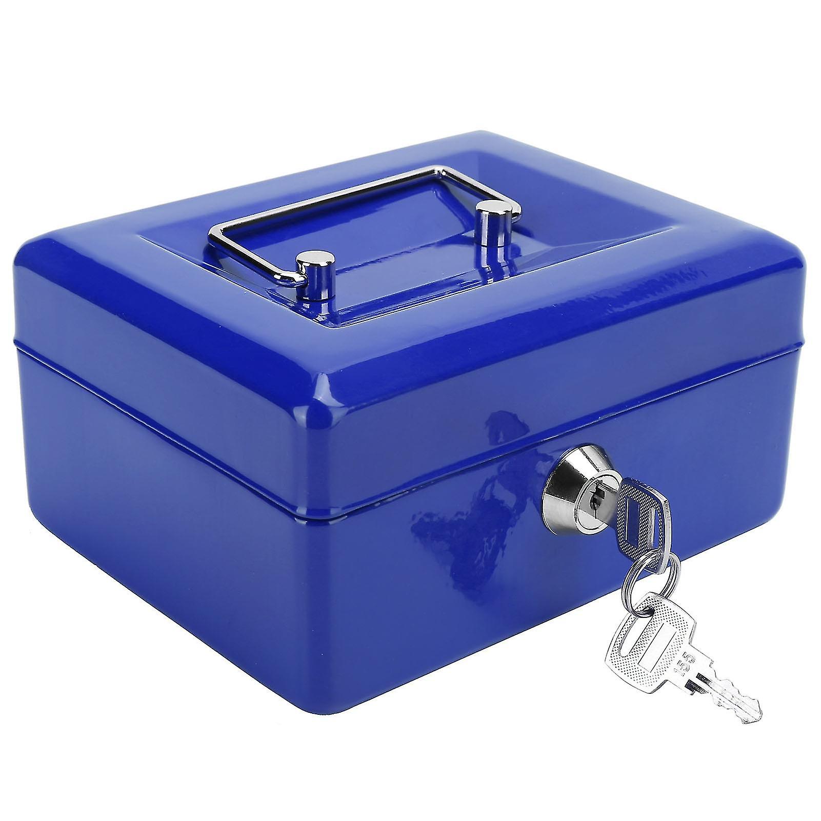 6in Mini Portable Cash Box Lockable Security Money Safe Box with Key Lock Home Office UseBlue