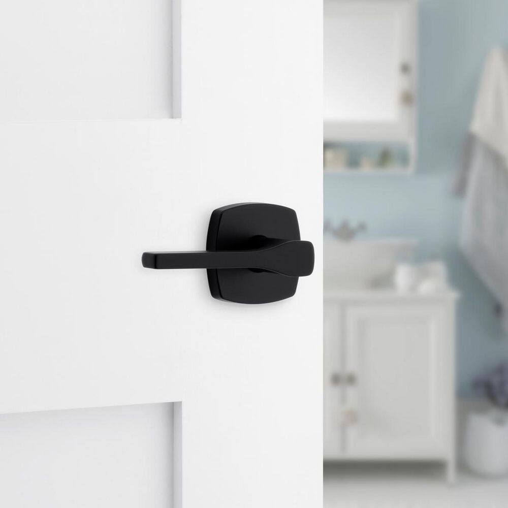 Kwikset Tripoli Matte Black Privacy BedBath Door Lever with Soft Modern Rose 730TPLMDT5146AL