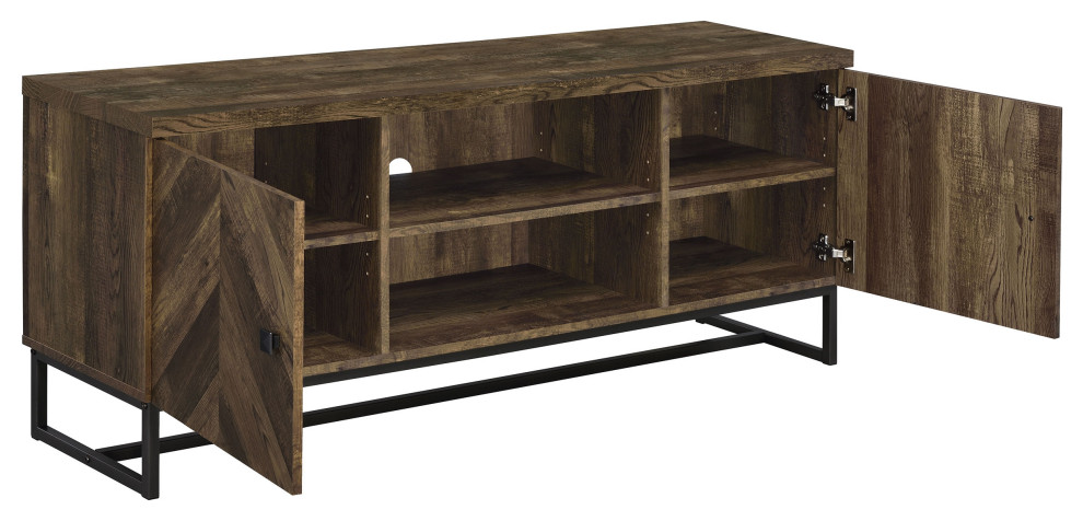 Myles 2 door TV Console With Adjustable Shelves Rustic Oak Herringbone   Modern   Entertainment Centers And Tv Stands   by Modon  Houzz