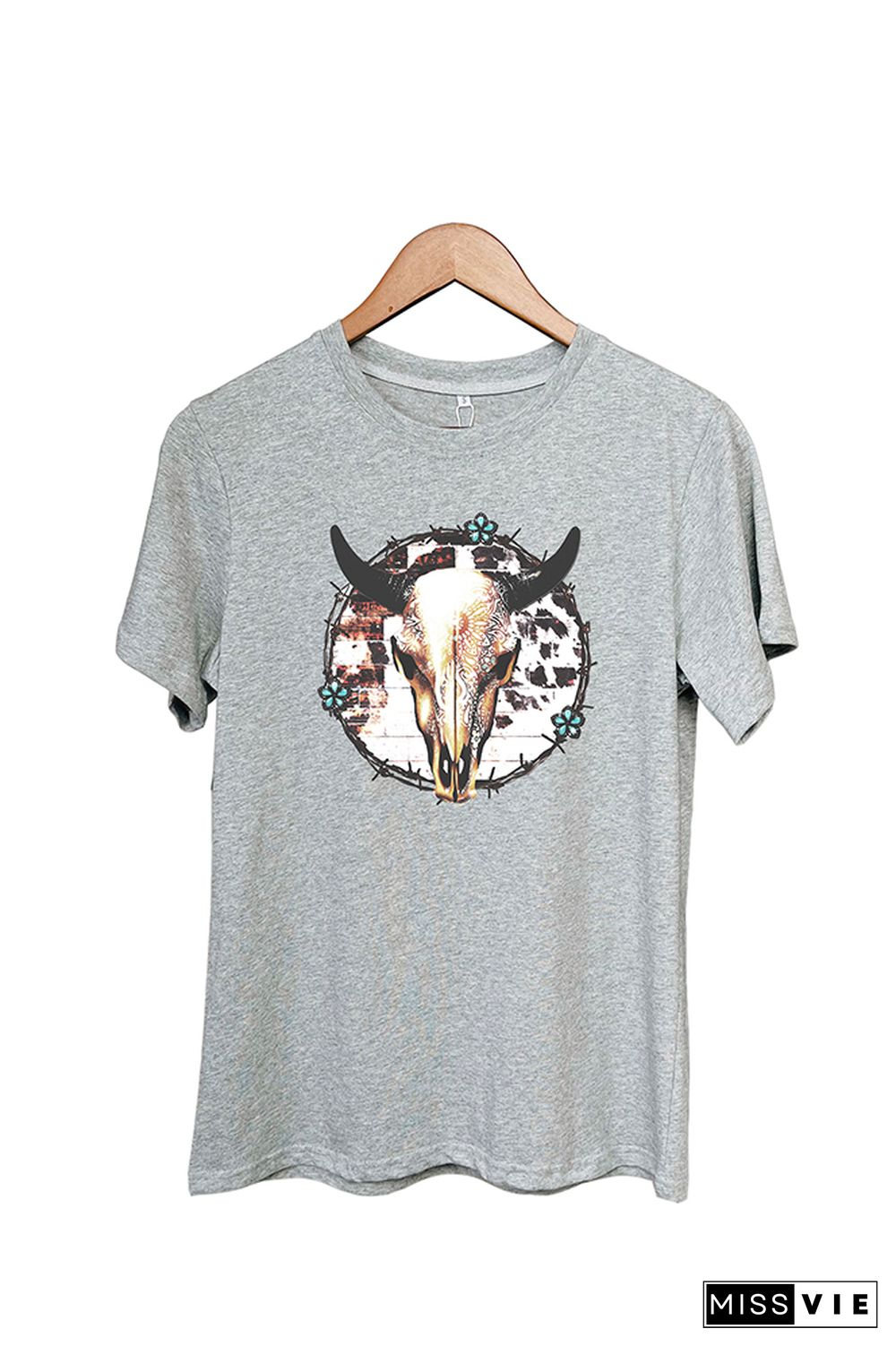 Bull Skull Barbed Wire Short Sleeve Graphic Tee Wholesale