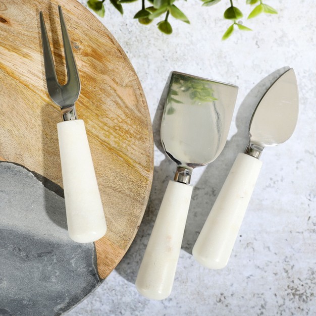 Laurie Gates California Designs Marble And Stainless Steel 3 Piece Cheese Knife Set In White