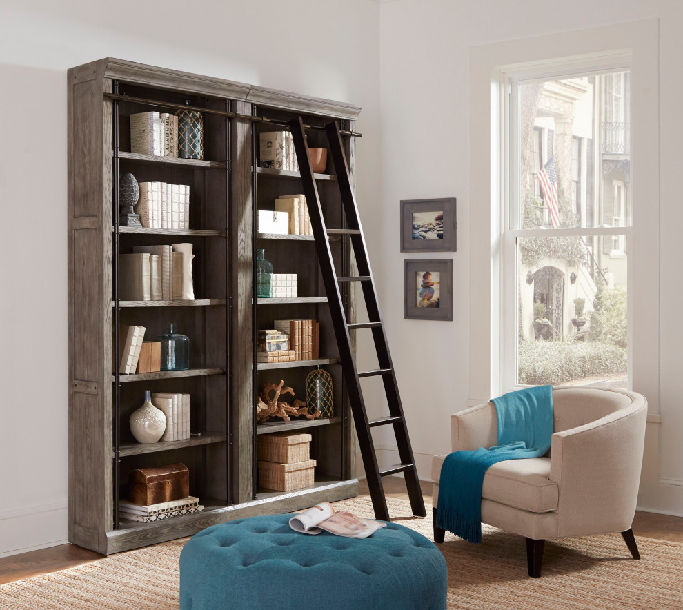 8  x27Tall Bookcase Wall With Ladder  Storage Organizer  Gray   Industrial   Bookcases   by Martin Furniture  Houzz