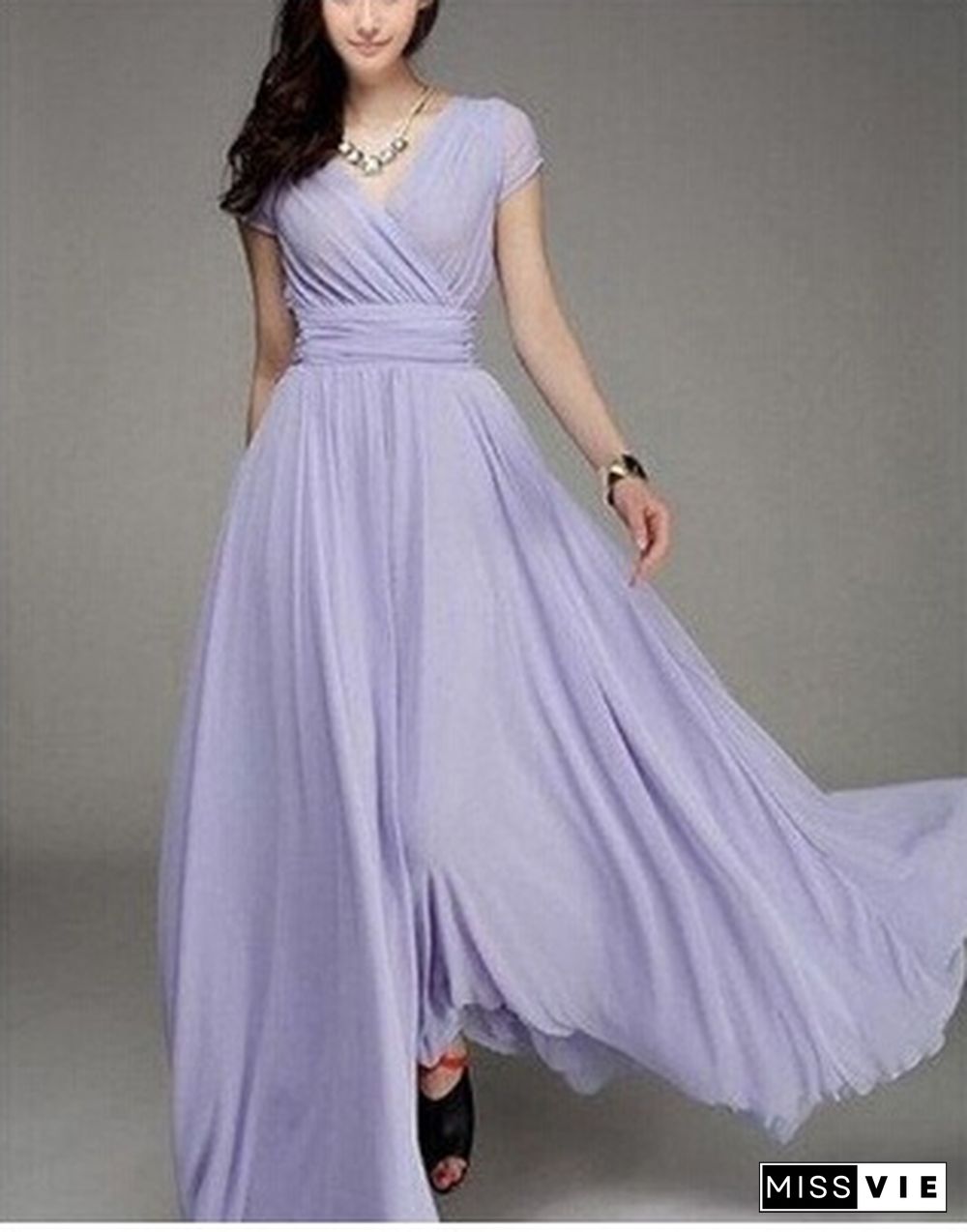 Women's Fashion Bohemian Maxi Dress Evening Dress V-neck