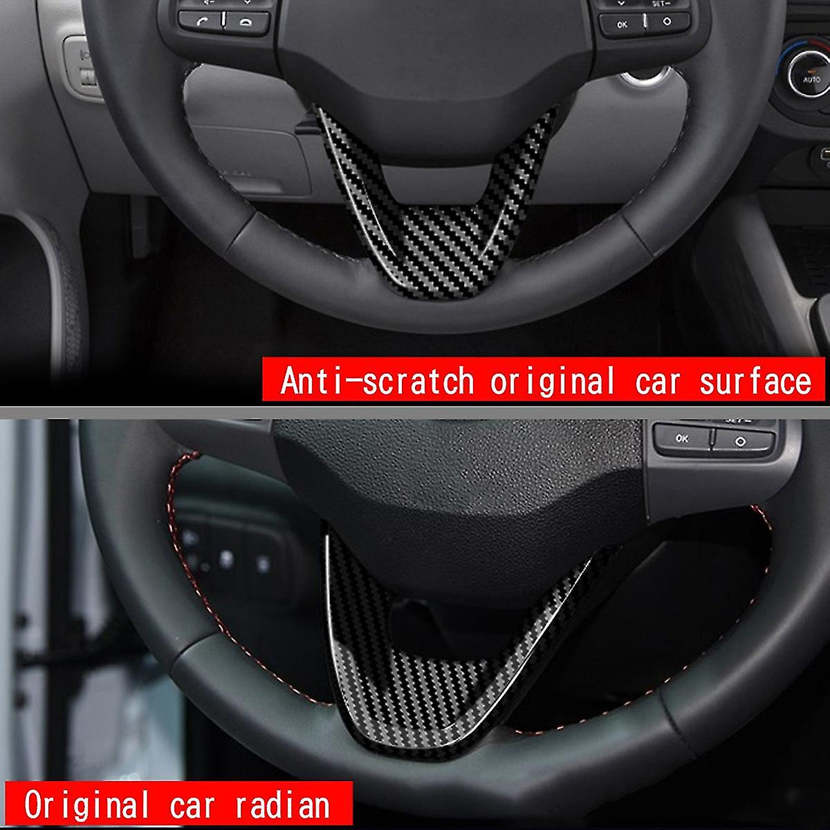 Car Carbon Fiber V Style Steering Wheel Panel Cover Trim Decoration Frame Sticker For 2022 I10