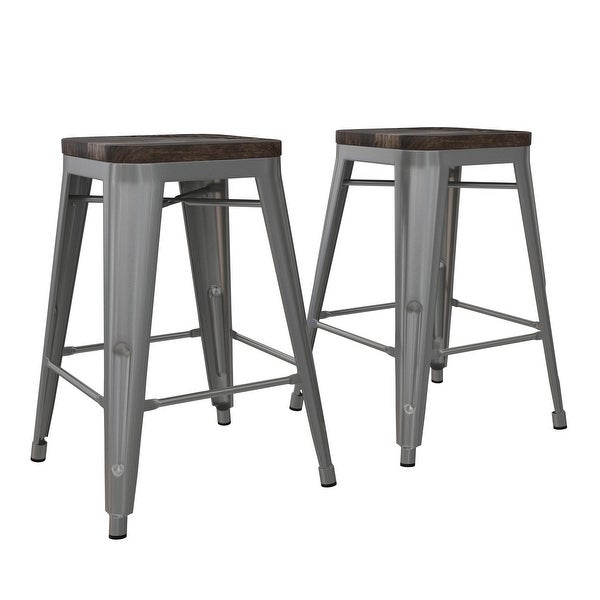 Avenue Greene Filipa 24-inch Metal Stackable Counter Stool with Wood Seat (Set of 2)