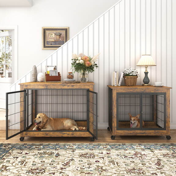 Furniture Dog Cage Crate with Double Doors  Rustic...