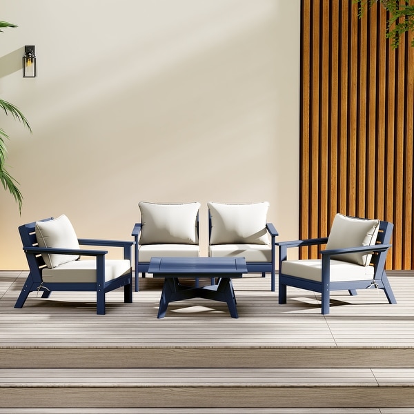 Polytrends Birchwood All Weather HDPE Outdoor Patio Navy Blue Deep Seating Sectional (5Piece Set)