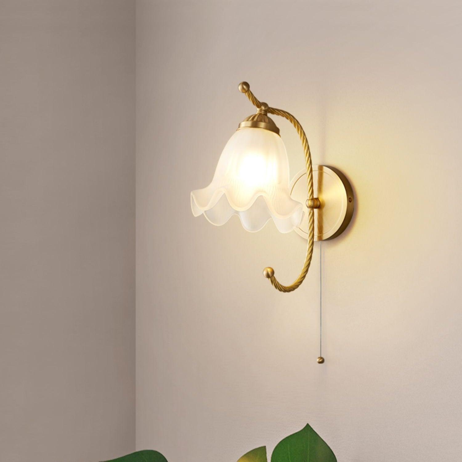 Curved Gooseneck Brass Glass Sconce